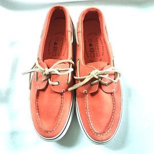 Sperry Topsider Boat Shoes Orange Faux Suede